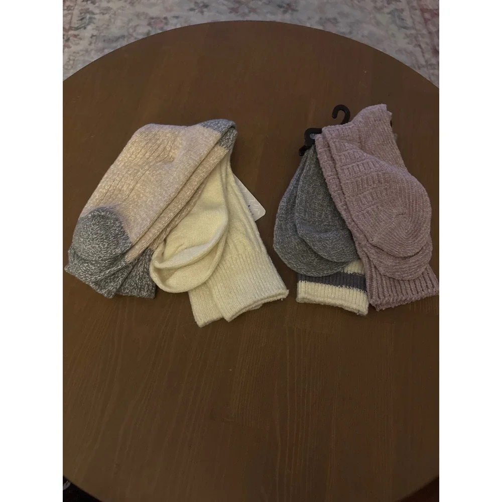 Muk Luks Womens Crew Socks 4 Pair Pack Recycled Knit Cozy Soft Size 6-11 Multi